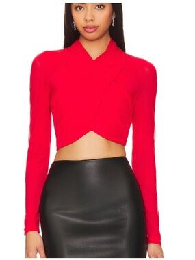 Bardot NWT Aliyah red long sleeve mesh cross cross crop top